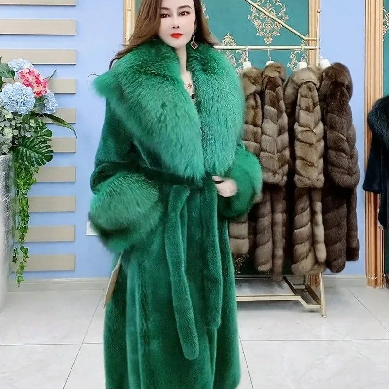 Fur coat mixed with long for women large-sized cotton-padded a collar