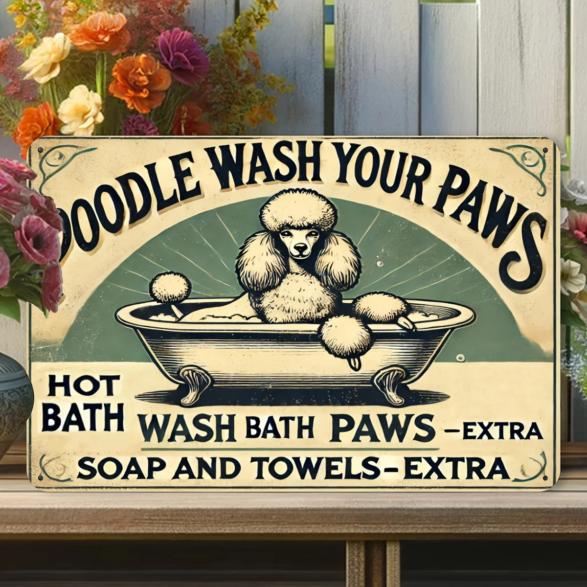 Vintage Poodle Wash Hands Tin Sign Home Decor Cafe Restaurant Garage Bar Porch Iron Wall Art Vintage Dog Shower Decorative Sign