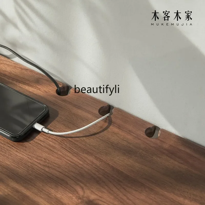 Nordic black walnut solid wood double against the wall computer bookcase integrated retractable writing desk