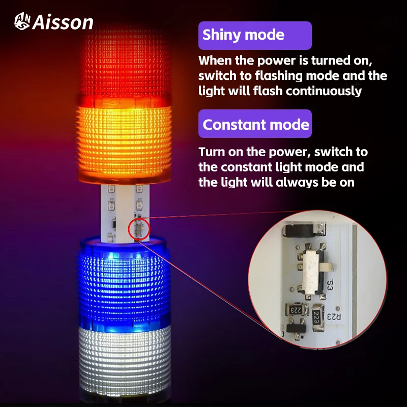 Luces de pila de torre de señal LED industriales para máquinas CNC DC12-24V/AC220V modos de parpadeo constante, con zumbador de luces de advertencia