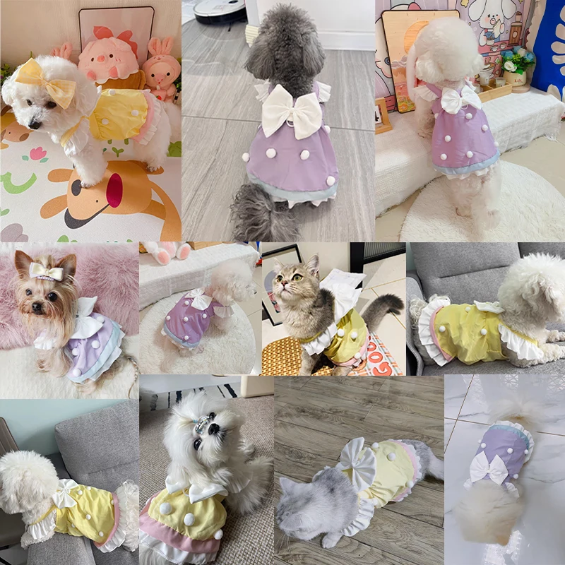 Summer Pet Clothes Cute Bowknot Dress Cat Soft Princess Dresses Chihuahua Yorkie Thin Sweet Skirts Puppy Costume Pet Supplies