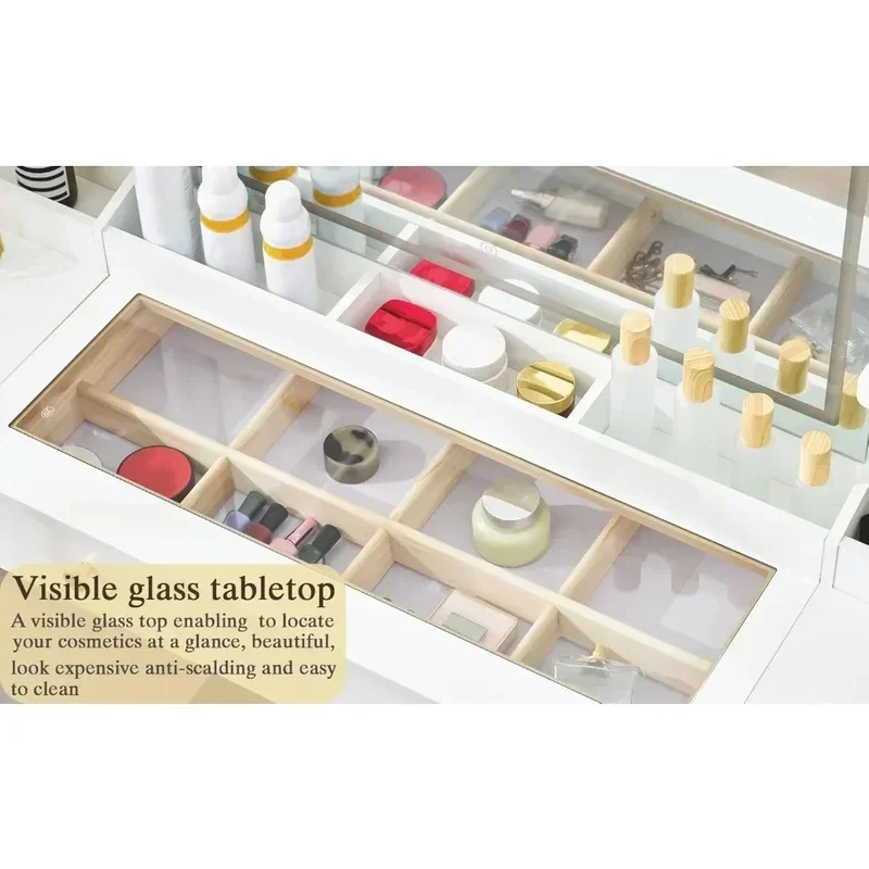 55 Inch Vanity Makeup Desk with Mirror and Dressers for Girls