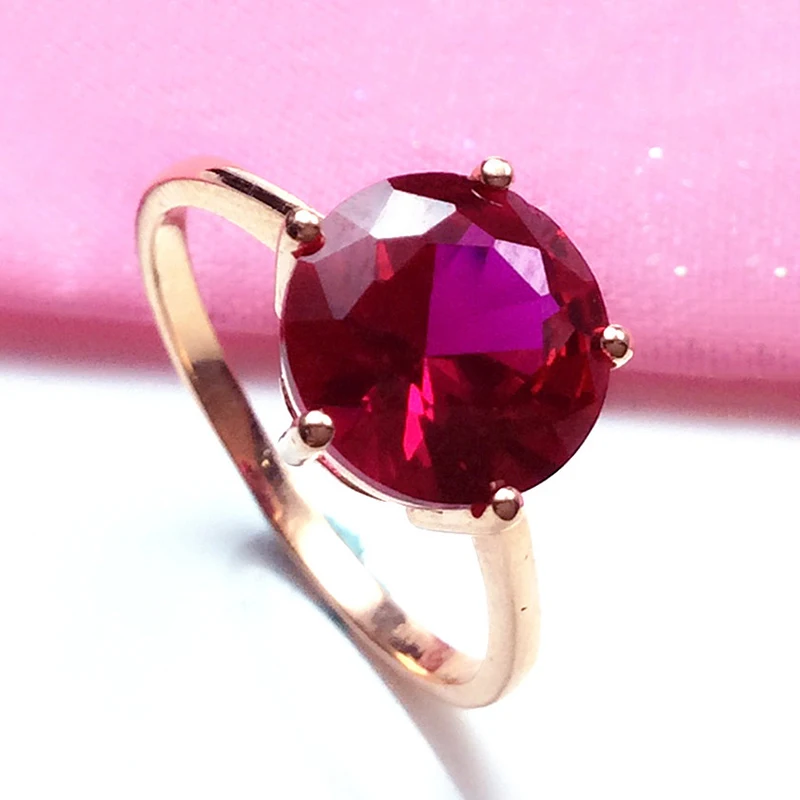 

585 Purple Gold Plated 14K Rose Gold Inlaid Round Ruby Rings For Women Light Luxury Simple Charm Fashion Jewelry Gift