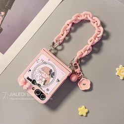 Cute Bracelet Bow Pink Hinger Phone case For Samsung Galaxy Z Flip 3 4 5 6 flip6 zflip5 Cover