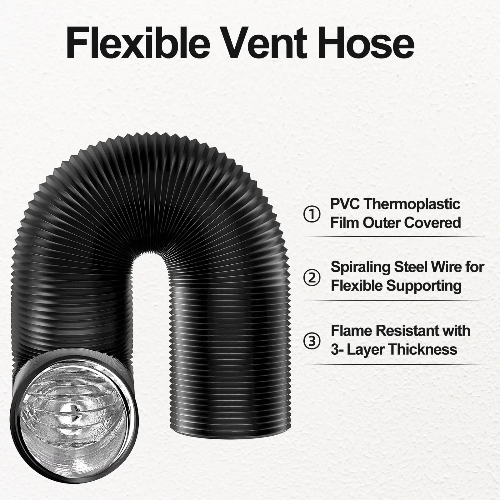 4 inch Dryer Vent Hose with 2 Stainless Steel Clamp Air Ducting Heavy-Duty Flexible Exhaust Pipe Kitchen