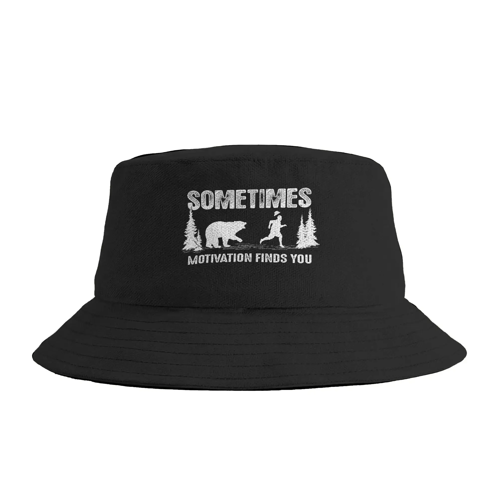 Sometimes Motivation Finds You Tee Bear Funny Camping Bucket Hat For Couple Fisherman Hats Casual Fishing Caps Portable Sun Hats
