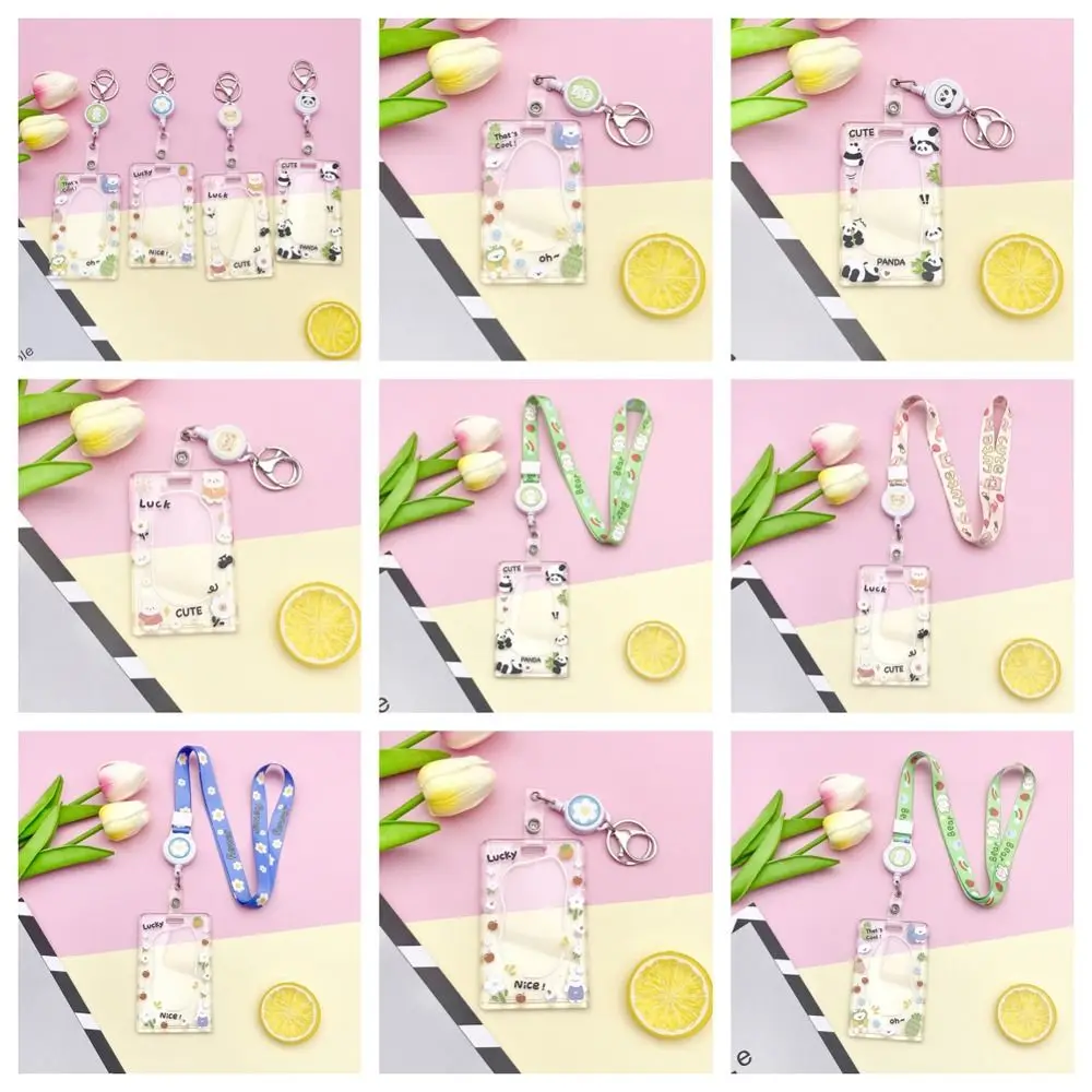 

Cute Rabbit Cartoon Acrylic Card Holder Panda Bear Rabbit Card Case Bell With Lanyard Lanyard Bus Card Box Travel