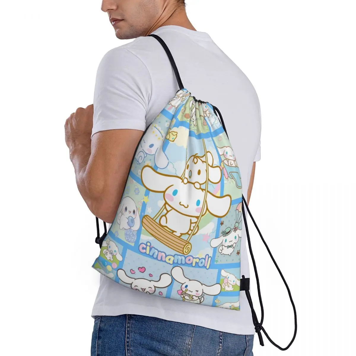 Cinnamoroll-Sac à dos Wstring de proximité sportive pour hommes et femmes, sac à dos de voyage en plein air, sacs de plage de natation de salle de sport de grande capacité