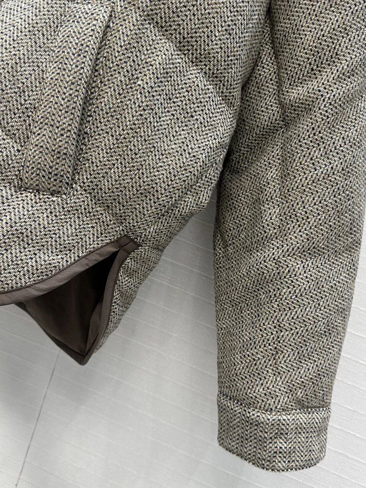 SVORYXIU خريف شتاء نمط جديد مقنعين هود صف واحد مشبك إنتاج الصوف أسفل سترة امرأة الموضة الدافئة أسفل سترة #5