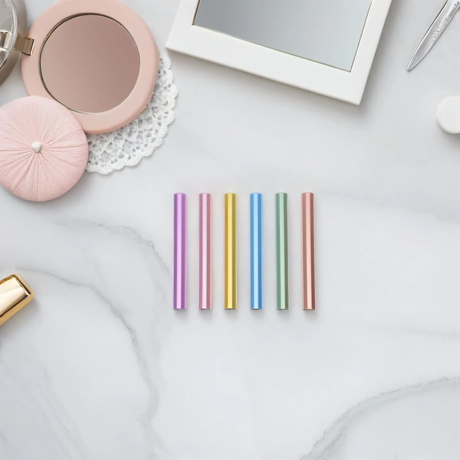 

6pcs Nail Pen Caps Zinc Alloy Metal Protective Light-proof Manicure Brush Covers Supplies Long Service Life