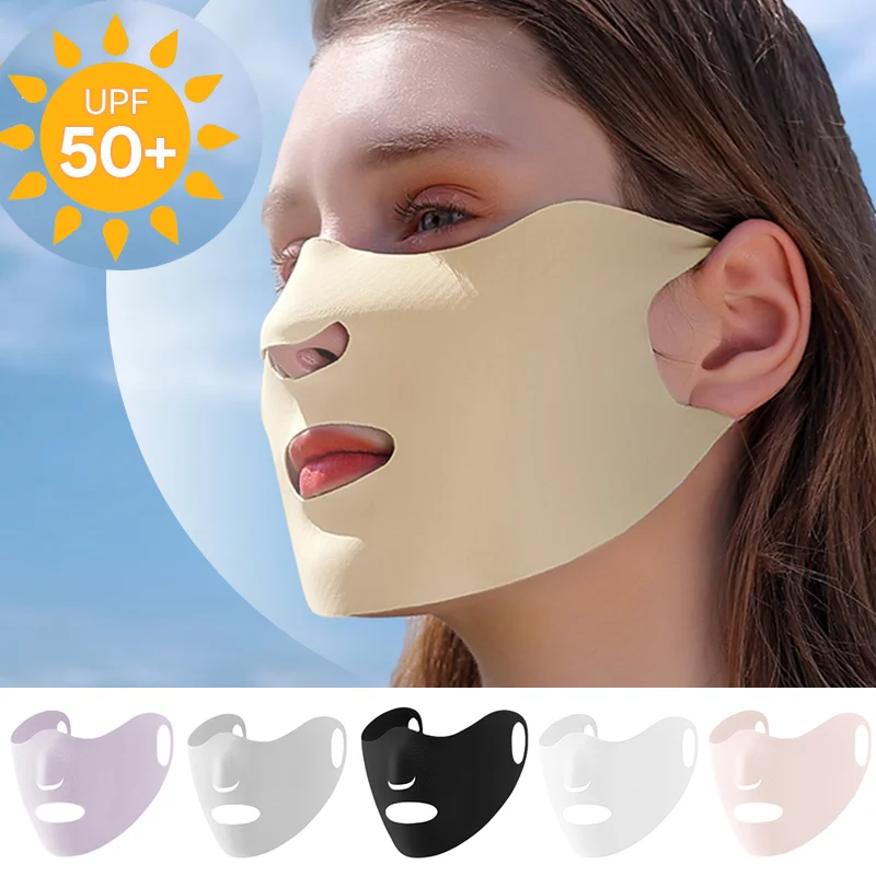 Maschera per la protezione solare da donna sport all'aria aperta ciclismo traspirante lavabile riutilizzabile doppio strato UPF50 + maschera di seta di ghiaccio equitazione caccia escursionismo