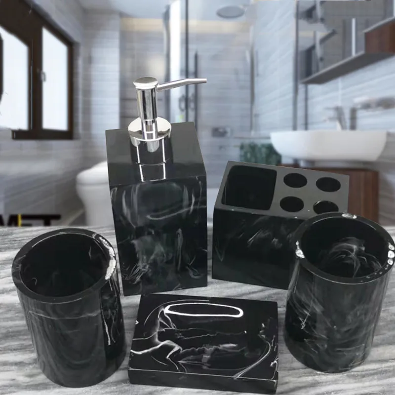 Bathroom Five Piece Set Resin Marble Ink Pattern Wash Storage Tray Toothbrush Holder Mouthwash Cup Accessories