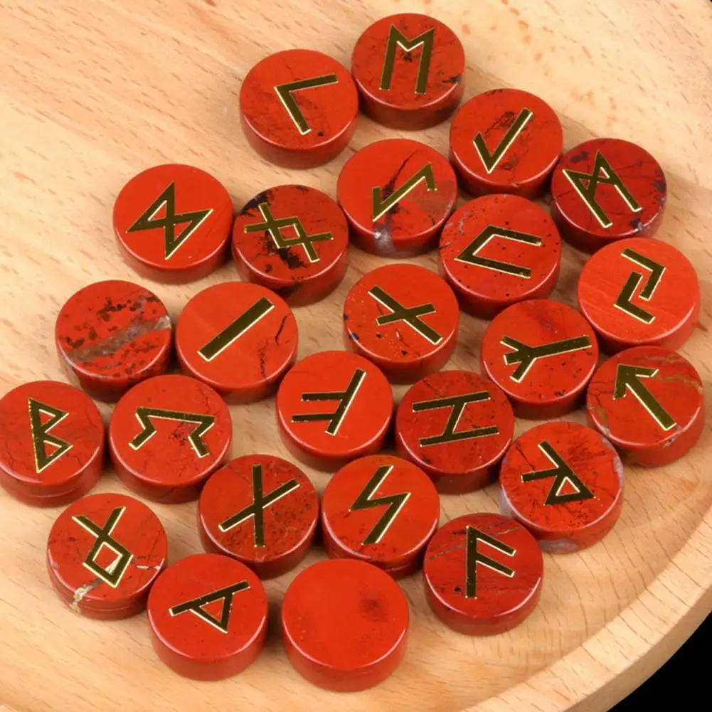 

25Pcs Faux Crystal Agate Rune Stone Set Alphabet Rune Round Set Nordic Germanic Language Stone