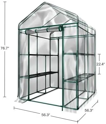 Walk in Greenhouse with 8 Sturdy Shelves and PVC Cover for Indoor or Outdoor Use - 56 x 56 x 76-Inch Green House