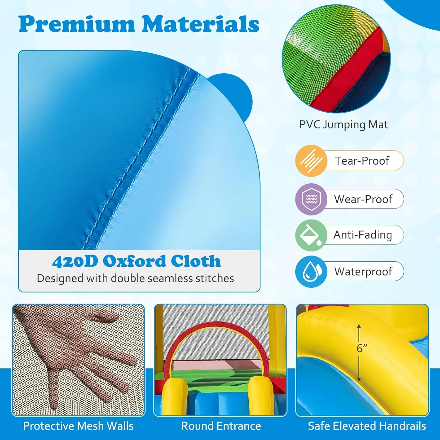 Kids Inflatable Bounce House with Slide and Heavy Duty Jumping Area, Portable Toddler Bouncy Castle for Indoor Outdoor Party Fun, Includes 550W Air Blower, Ideal Birthday Gift