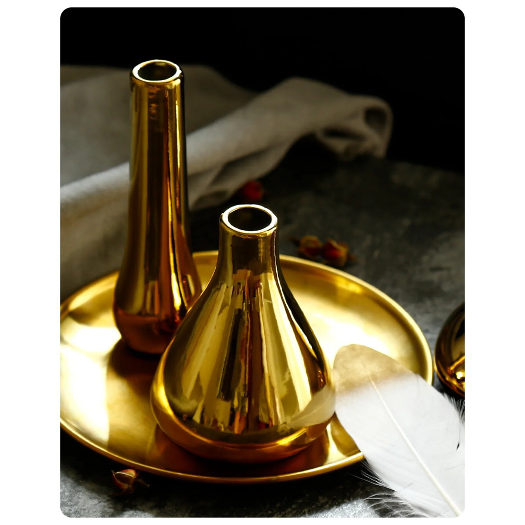 feelfeel Nordic Home Office Desktop Decoration Luxury Vases Plated Gold Vase Dried Flower Vase Ceramic Vase Modern Mini Vase A