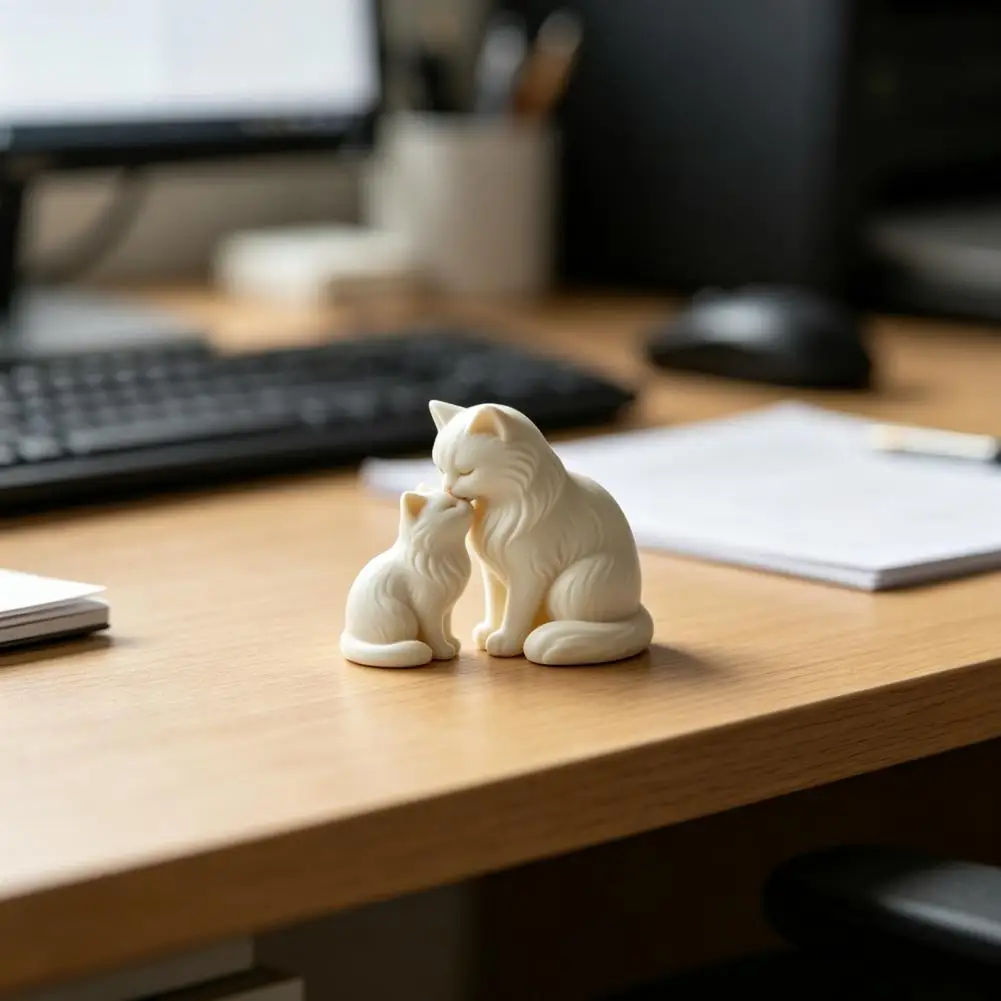 Cat Figurine Decoration Small Cat Statue Cute Cat Figurine Sculpture 3d Printed Mother Kitten Statue for Office for Lovers