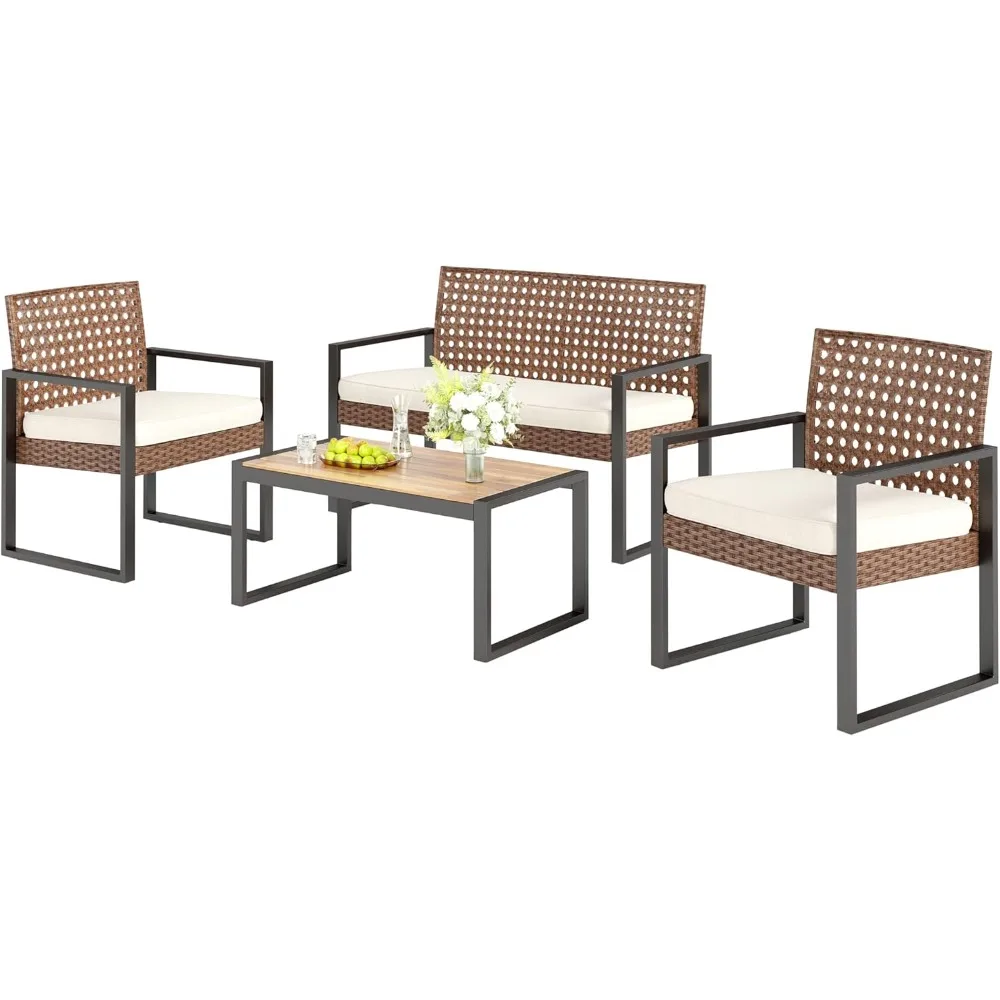 

Sophia & William 4-х предметный набор для бесед на патио, набор плетеной уличной мебели на 4 человека, всепогодный набор для уличных сидений, ротанг Lo