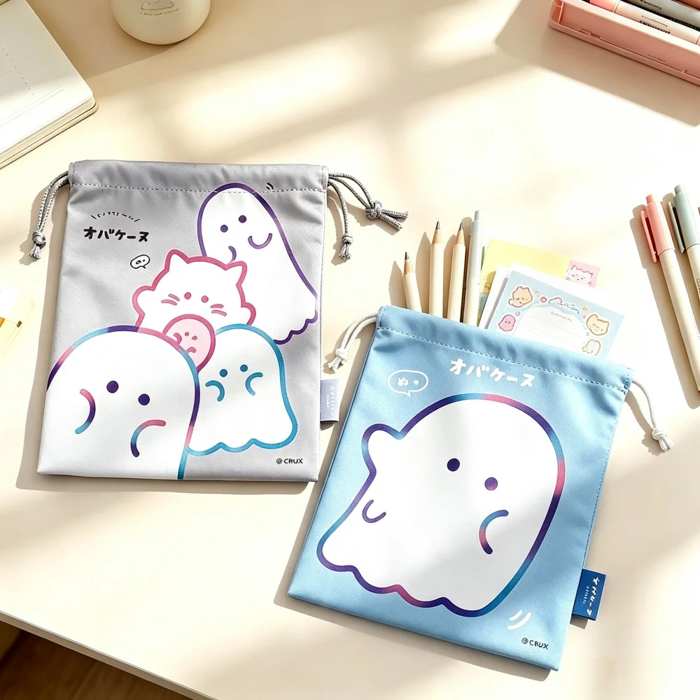 Cute Drawstring Bag Stationery Organizer Pouch Large Capacity Cartoon Printed Storage Bag Students Stationery Pencil Case Gifts