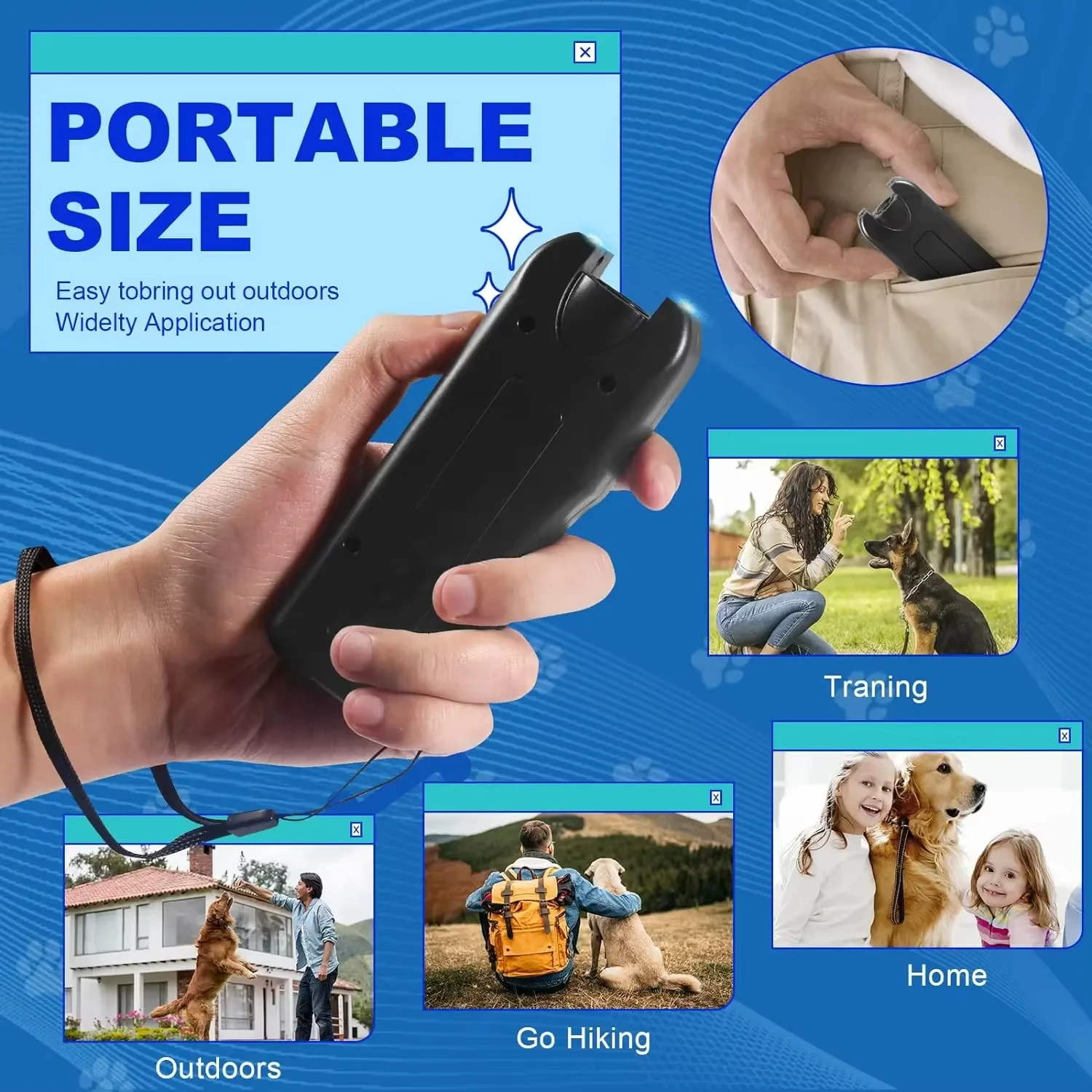 Ultrasonic Dog Repeller Anti-barking Device Pet Training Outdoor Deterrent Portable Chaser with LED Repels Cats & Dogs view 4