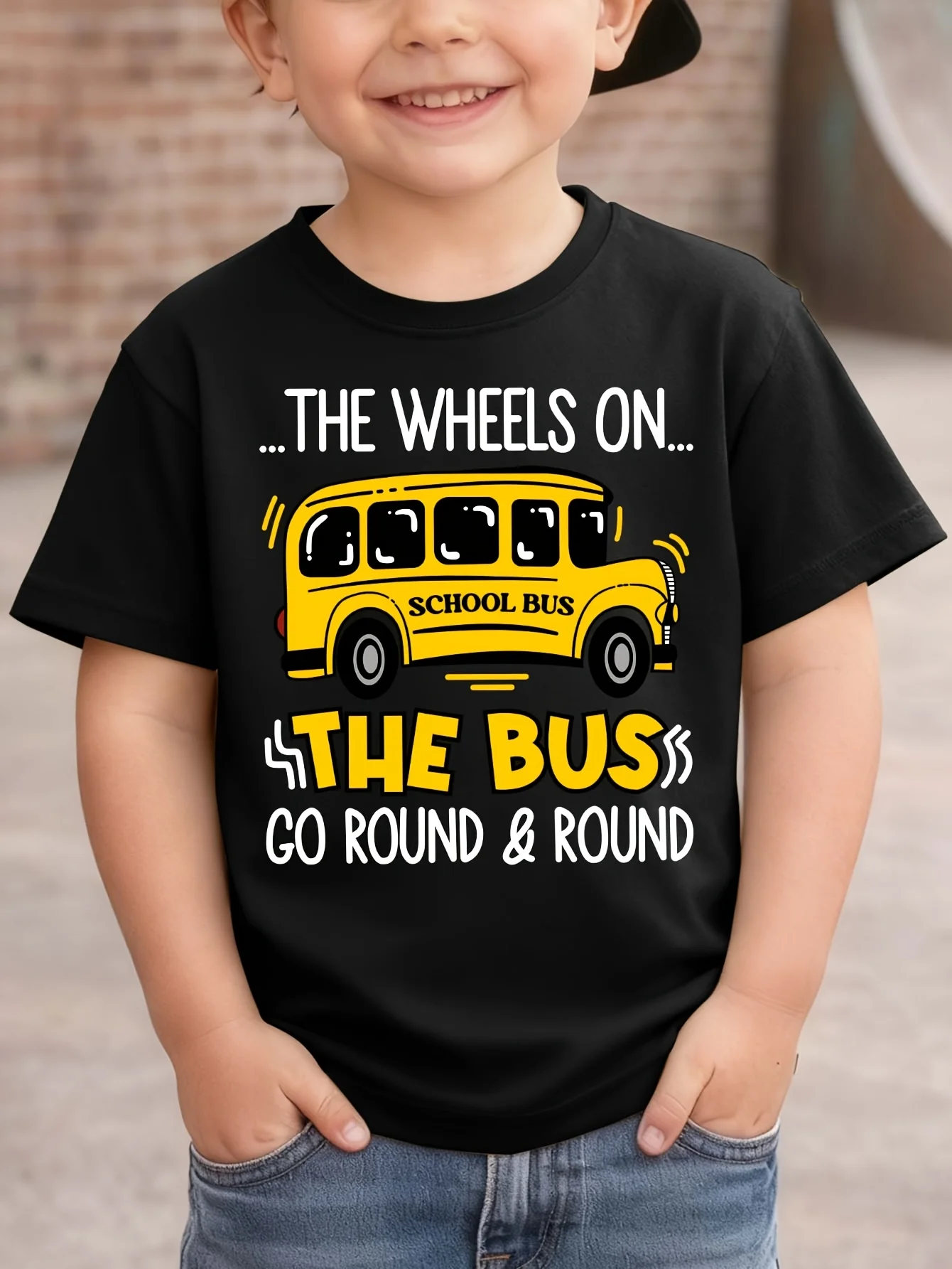 Cute Yellow School Bus Nursery Rhyme Slogan Creative Print Kids T Shirt Boys Girls Family Matching Summer Crew Neck Casual Tee