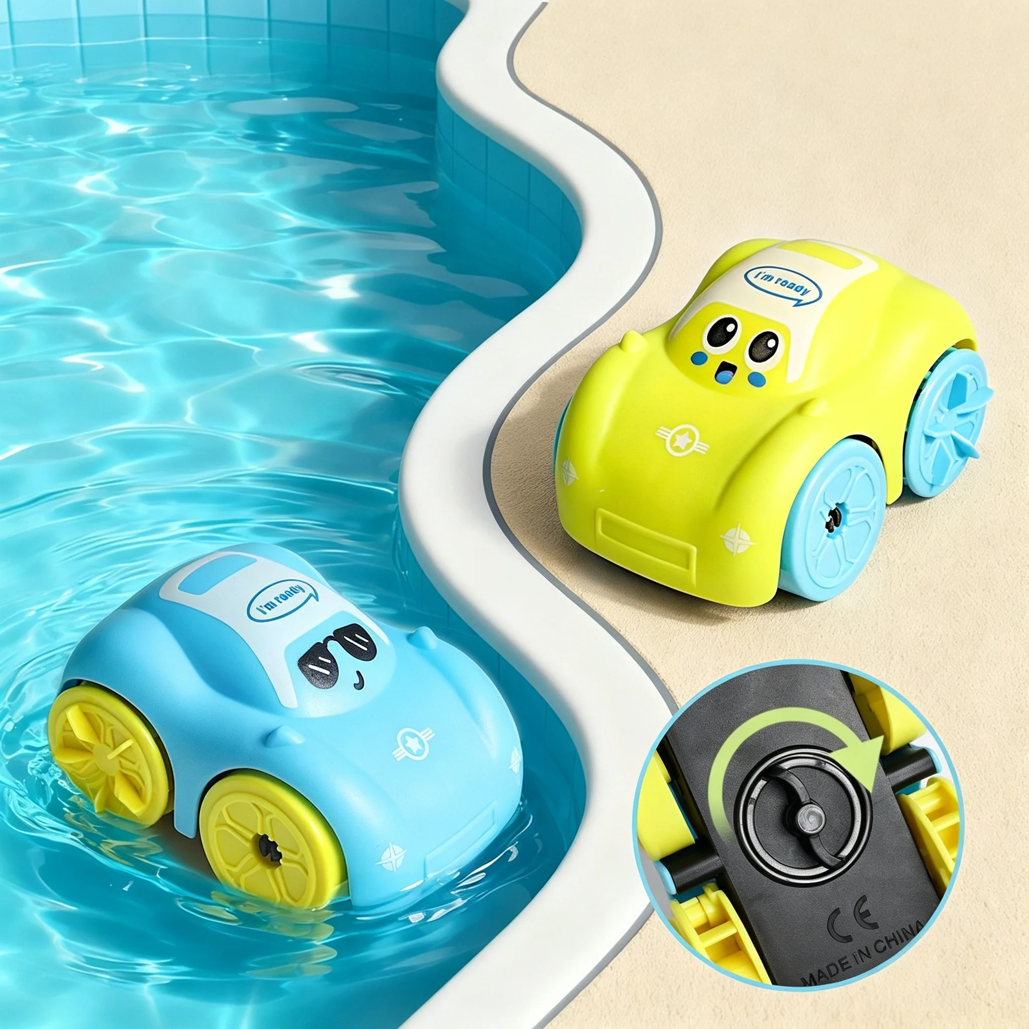 Carro de Brinquedo Anfíbio de Corda para Bebês, Veículo Flutuante de Desenho Animado, Brinquedo Aquático para Crianças, Presentes para Banho e Natação