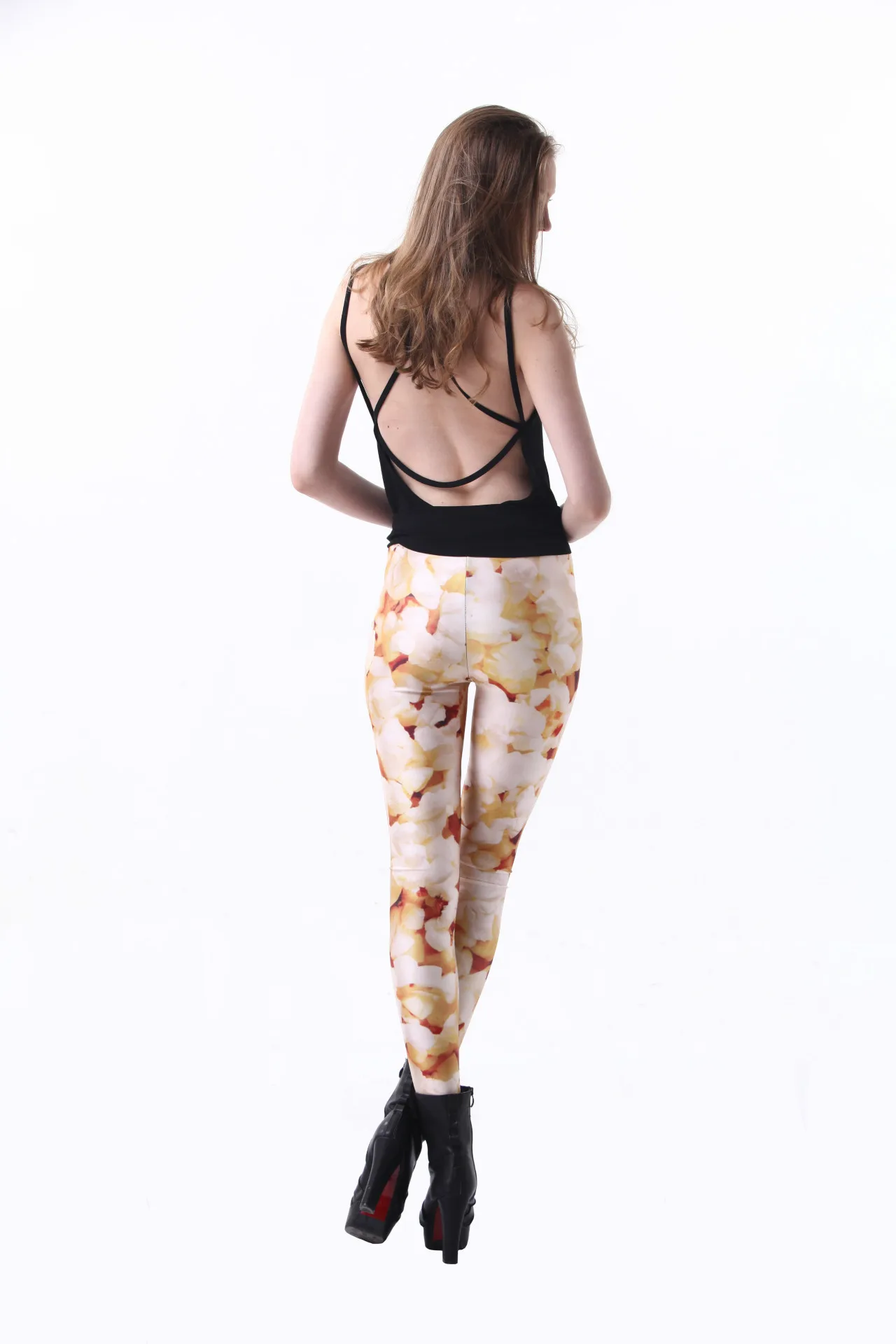 Mallas informales con estampado de palomitas de maíz para mujer, leggings elásticos, 2XL, 591