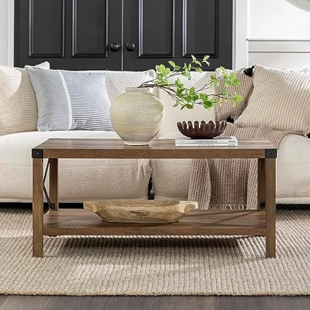 Rustic Oak Square Coffee Table Round Sedalia Modern Farmhouse Metal X Coffee Table 40 Inch Hidden Storage Living Room Tables