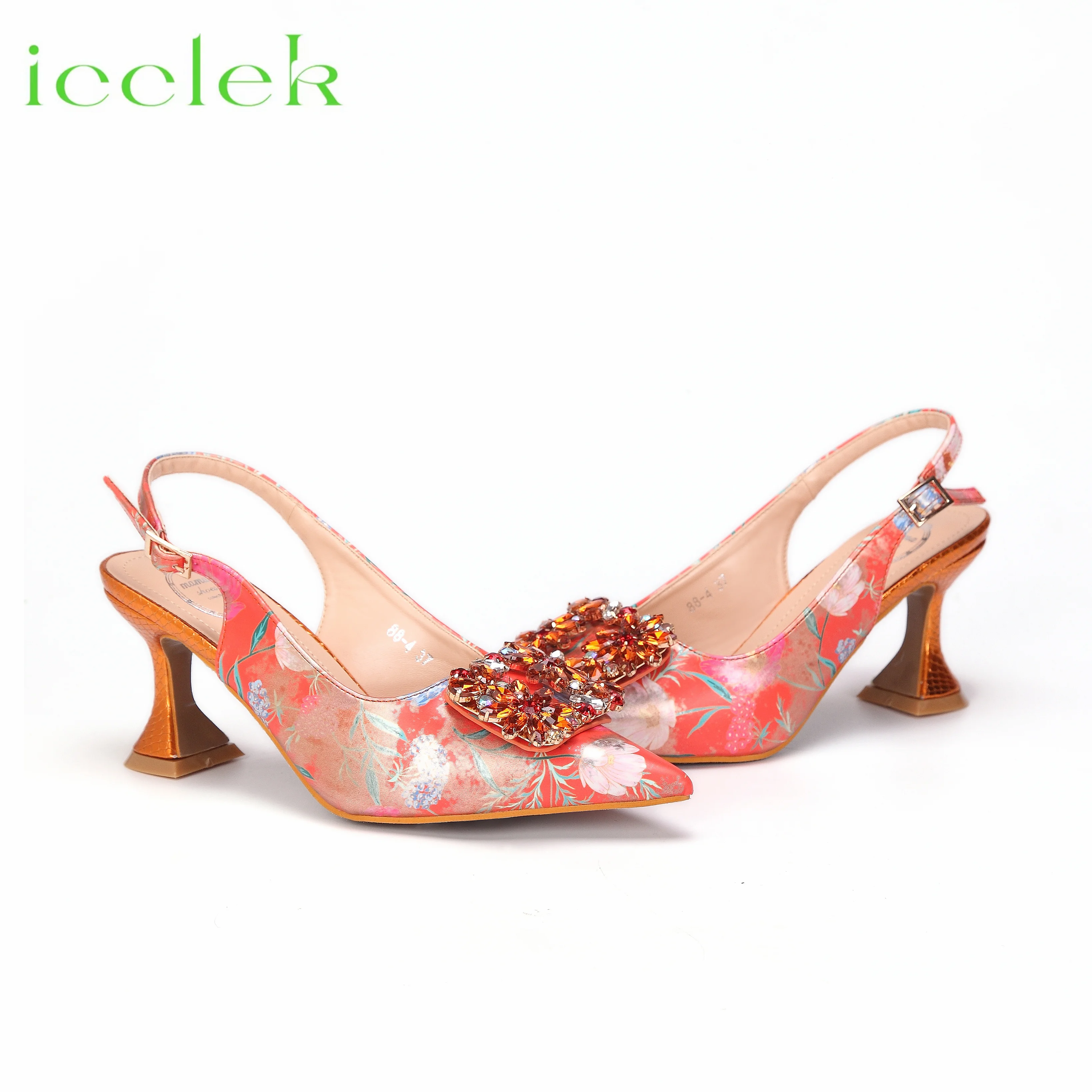 Orange 2024 Italian Design Classic Noble Shoes Matching Bag Embossed Varnish Style Printing Material Decoration with Crystal