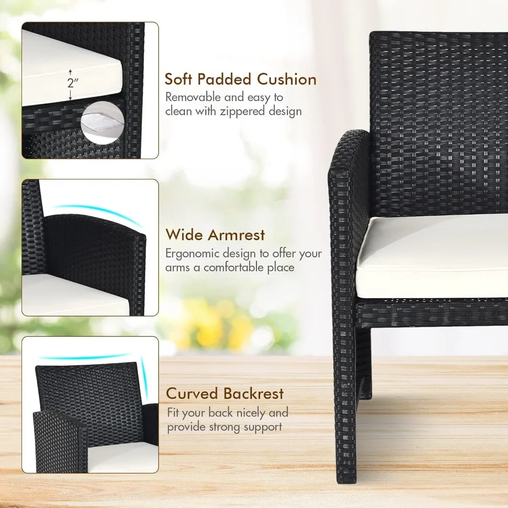 مجموعة أثاث الفناء الخارجي من الروطان: أريكة من الخيزران مكونة من 4 قطع مع وسائد وطاولة من الزجاج المقسى