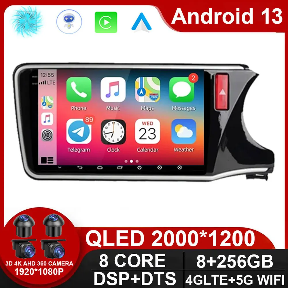 

10" Android 13 Player For Honda City Grace RHD 2014 2015 2016 2017 Car Head Unit Radio Stereo Multimedia GPS DVD Touch Screen