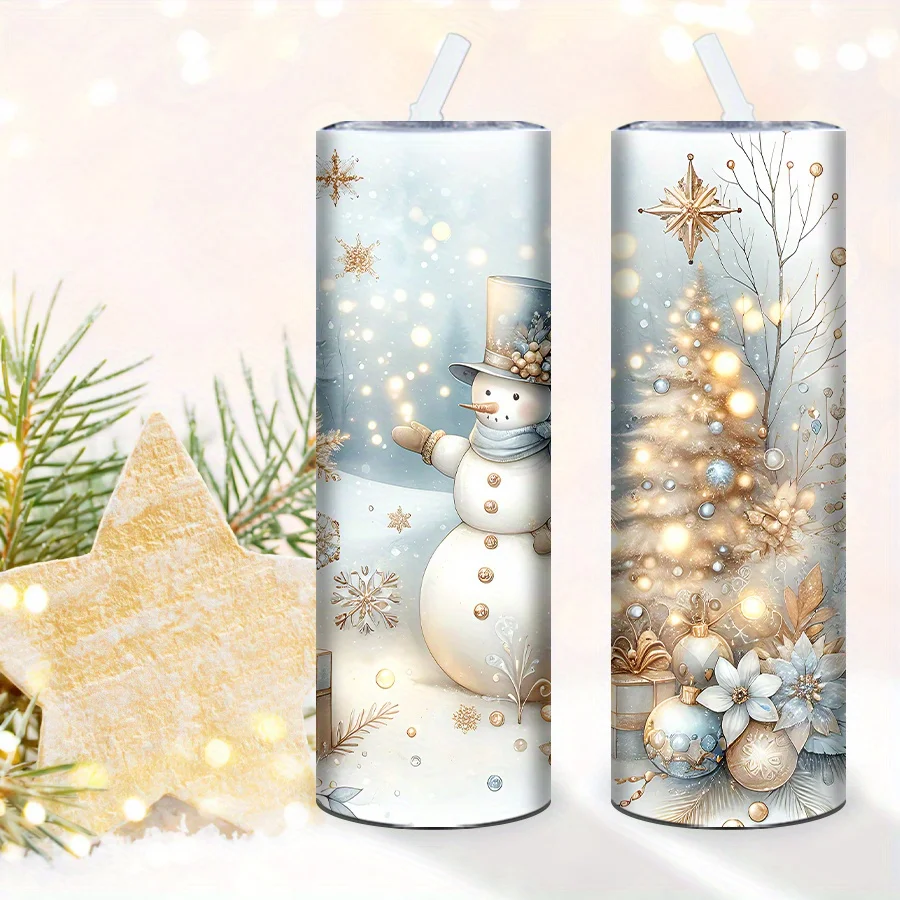1pc 20oz Straight Cup, 3D Printed Snowman/luminous Christmas Tree Pattern,  Insulated Christmas Water Bottle, Suitable for Christmas Party Decoration, Stocking Stuffer, Family Travel Cup, Christmas Tree Pattern, Best for Christmas view 5