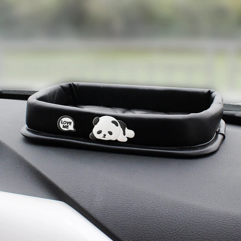 Cartoon Panda Waterproof PU Leather Car Central Console Storage Box Organizer For Phone Keys Paper Holder Auto Interior Decro