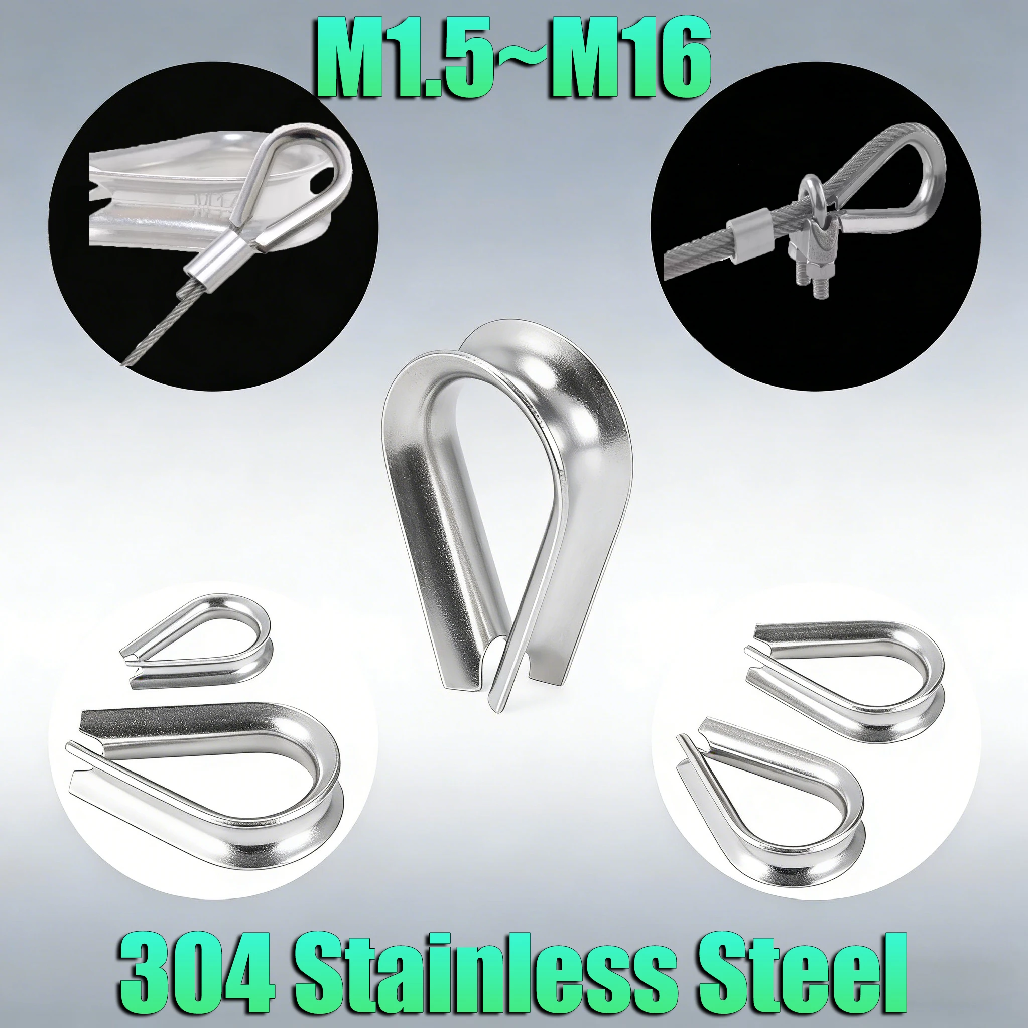 Beicai M1.5 M2 M3 To M16 SUS304 Stainless Steel Chicken Heart Ring Cable Wire Rope Clamp Protective Sleeve Thimbles Rigging