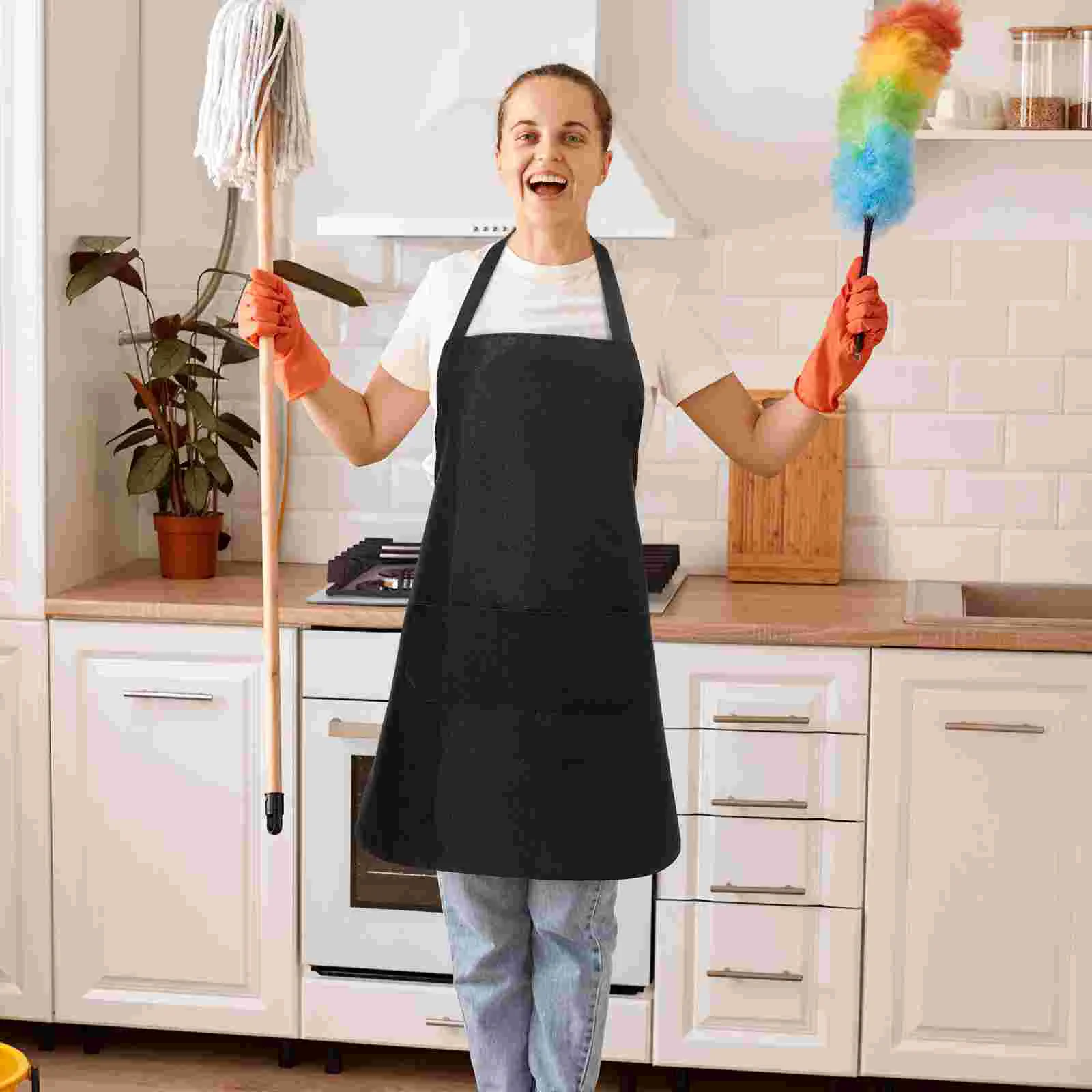 Apron Baking Kitchen Cooking Restaurant for Home Plain Bib Waiter with Pocket Men