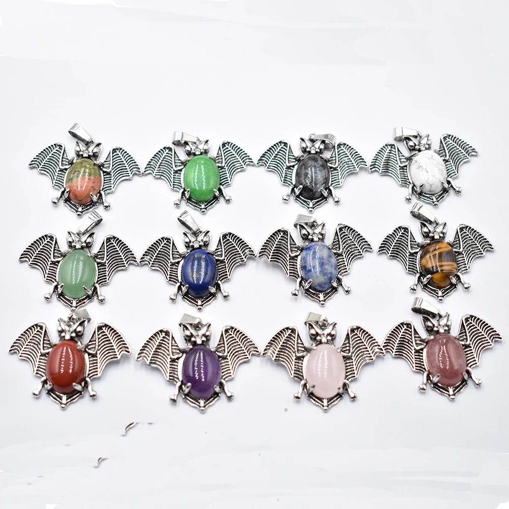 

wholesale 12pcs/lot fashion Good quality Animal bat Natural Stone mixed necklace Pendant Jewelry Making Accessories free