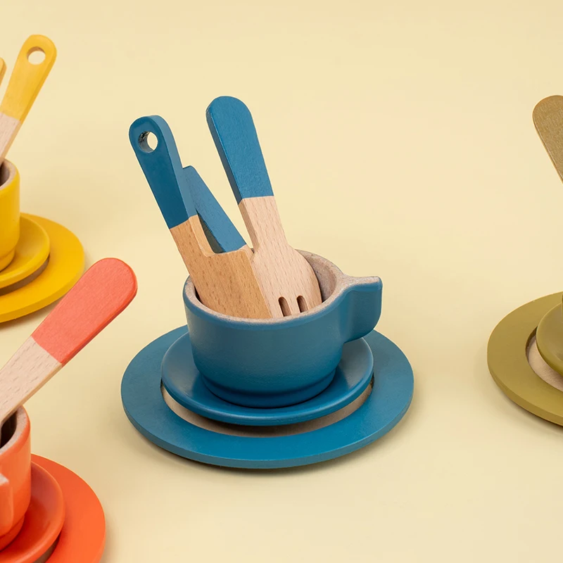 Service à thé de l'après-midi simulé en bois, combinaison de jouets, cadeau, maison de jeu, éducation précoce, cuisine pour enfants