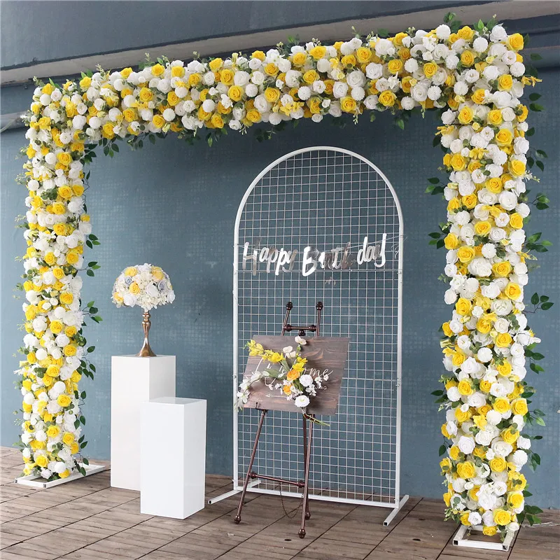 JAROWN Luxury White Yellow Rose Artificial Flower Row Green Leaves Wedding Arch Backdrop Decor Party Stage Road Lead Floral