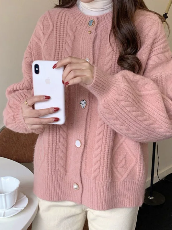 Spring 2026 Loose Vintage Knitted Outerwear Women's Top Gentle August Open Cardigan Sweater Thin Model Button Decoration 3D S...
