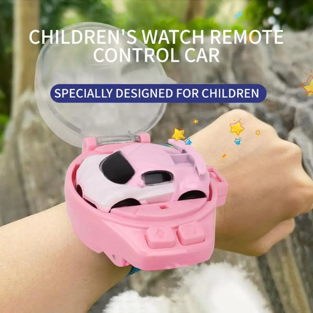 Crianças relógio de controle remoto carro usb recarregável alça ajustável 2.4ghz rc mini veículo corrida brinquedo pulso com luz led crianças