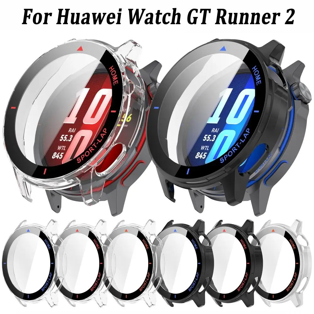 PC+Tempered Protective Case Full Coverage Anti-Scratch Screen Protector Shockproof Cover Shell for Huawei Watch GT Runner 2