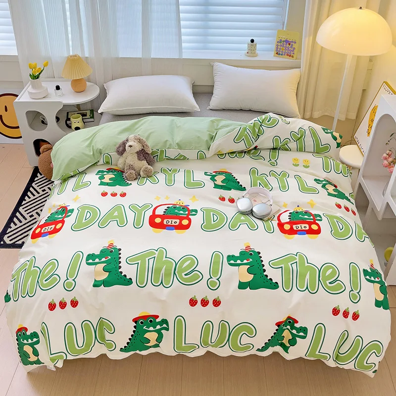 

1PC Cartoon Crocodile Pattern Duvet Cover 100% Cotton Quilt Cover with Zipper Skin-friendly Comfortable Queen Size Bedding