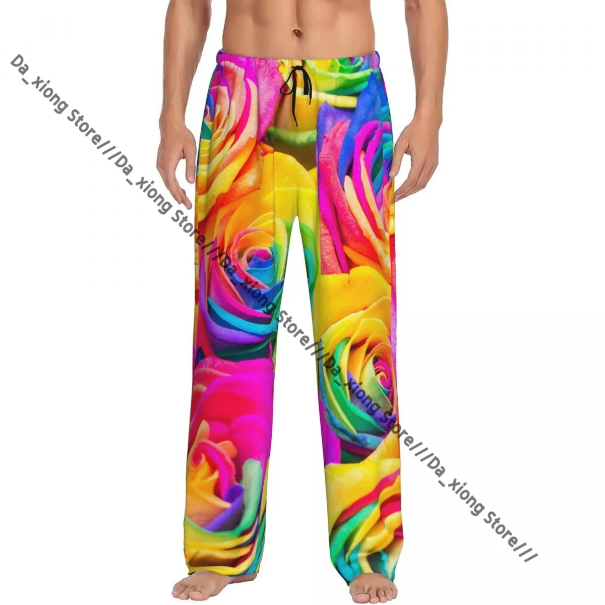 

Men's Casual Pajama Sleeping Pants Colorful Roses Romantic Lounge Loose Trousers Comfortable Nightwear