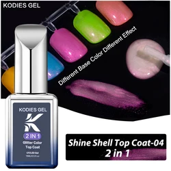 KODIES GEL Glitter Top Coat Aurora Chrome Gel Nail Polish 2 IN 1 Sparkle Shimmery Pink Nail Gel Finish Topcoat All for Manicure