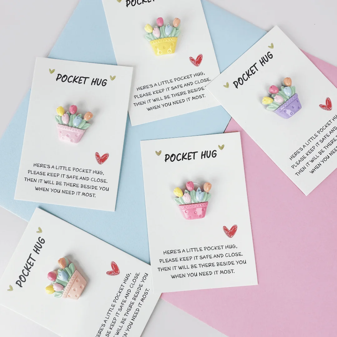 1/5 piezas DIY flores pastorales en macetas, palabras de estímulo, bolsillos, tarjetas de abrazo, recuerdos de corazón cálido