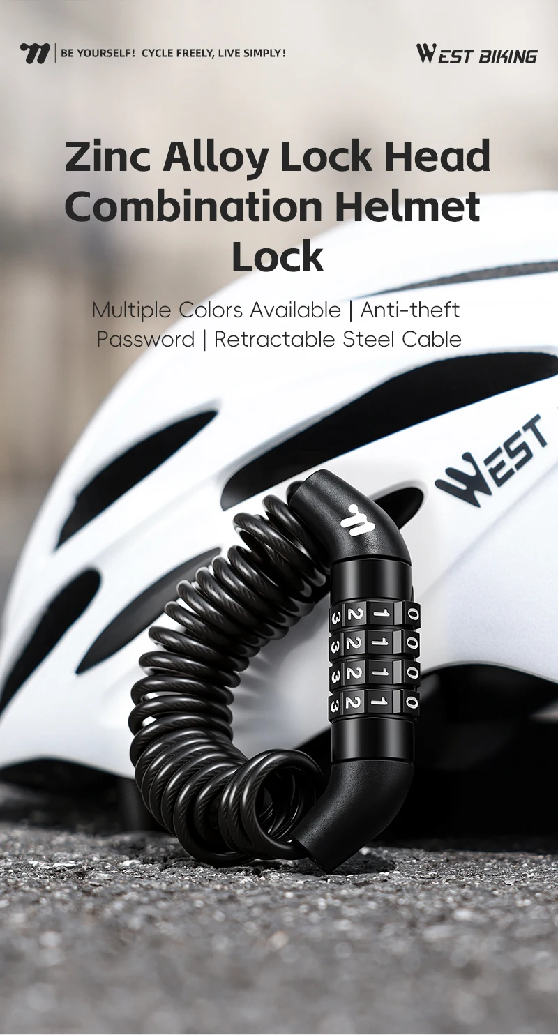 WEST BIKING Fahrradhelm-Schloss, 4-stellige Zahlenkombination, Kabel, Diebstahlschutz, tragbar, spiralförmig, Sicherheit für Radfahren, Motorradzubehör – Detail 1