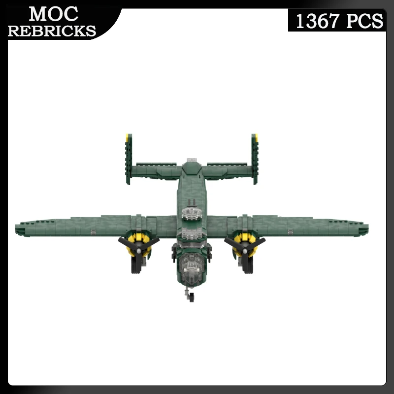 Armes militaires de la seconde guerre mondiale B-25, jeu de chasse de l'armée de l'air, MOC bloc de construction, modèle d'avion, jouets en brique, cadeaux pour enfants