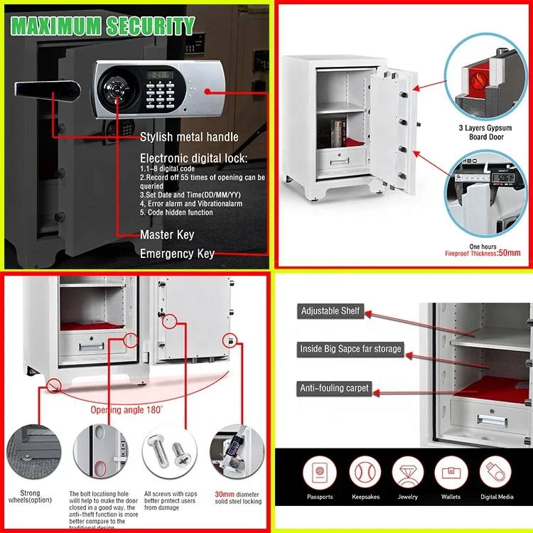 Custom 2 hour fireproof coffre fort burglar jewelry fire resistance safes steel home deposit security money Fireproof safe box