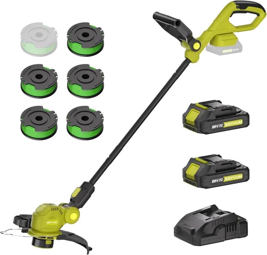 

20V 12-inch Cordless Weed Trimmer ,2 X 2.0Ah Battery Powered Grass Cutter,Lawn Edger with 6 Pcs Spool Line,Fast Charger Included