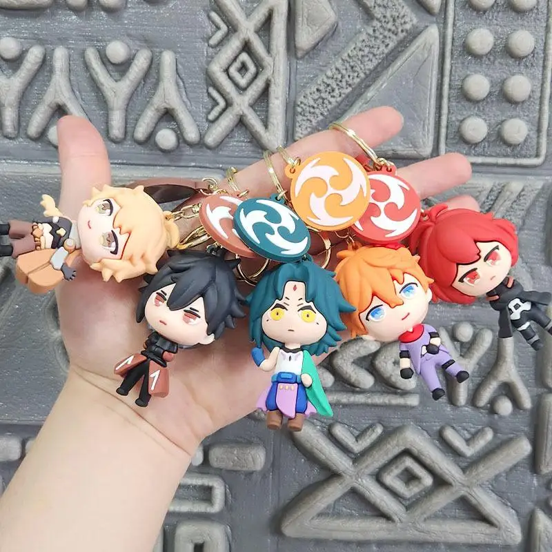 Anime Cosplay Genshin Impact Tartaglia Amber Diluc Silicone Doll Keychain Cute Doll School Bag Pendant Childrens Toy Gift